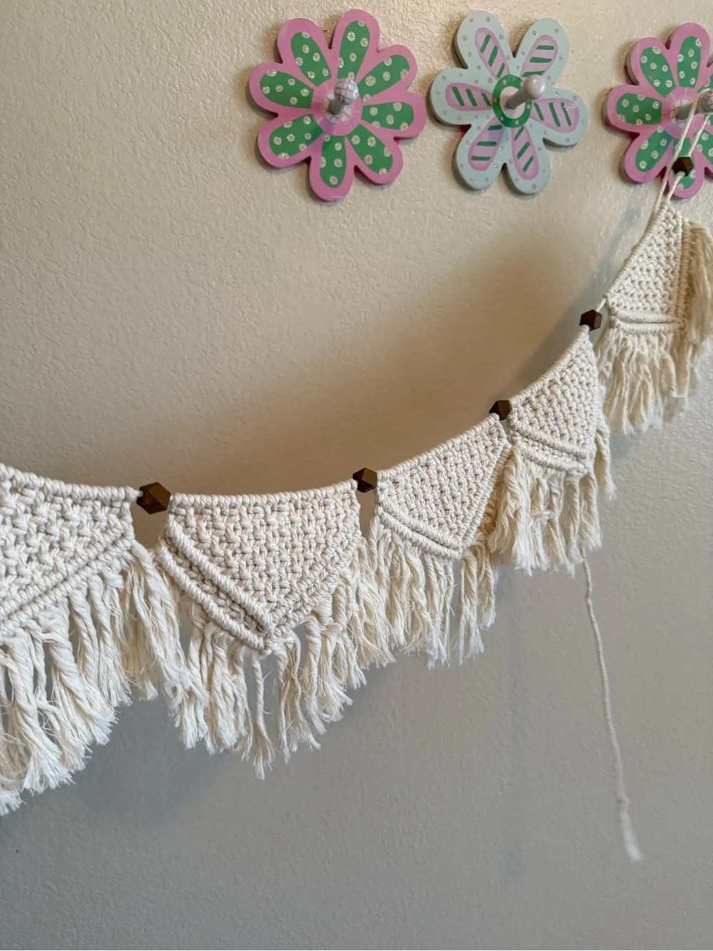 Handmade Macramé Triangle Fringe Garland - Natural Cotton